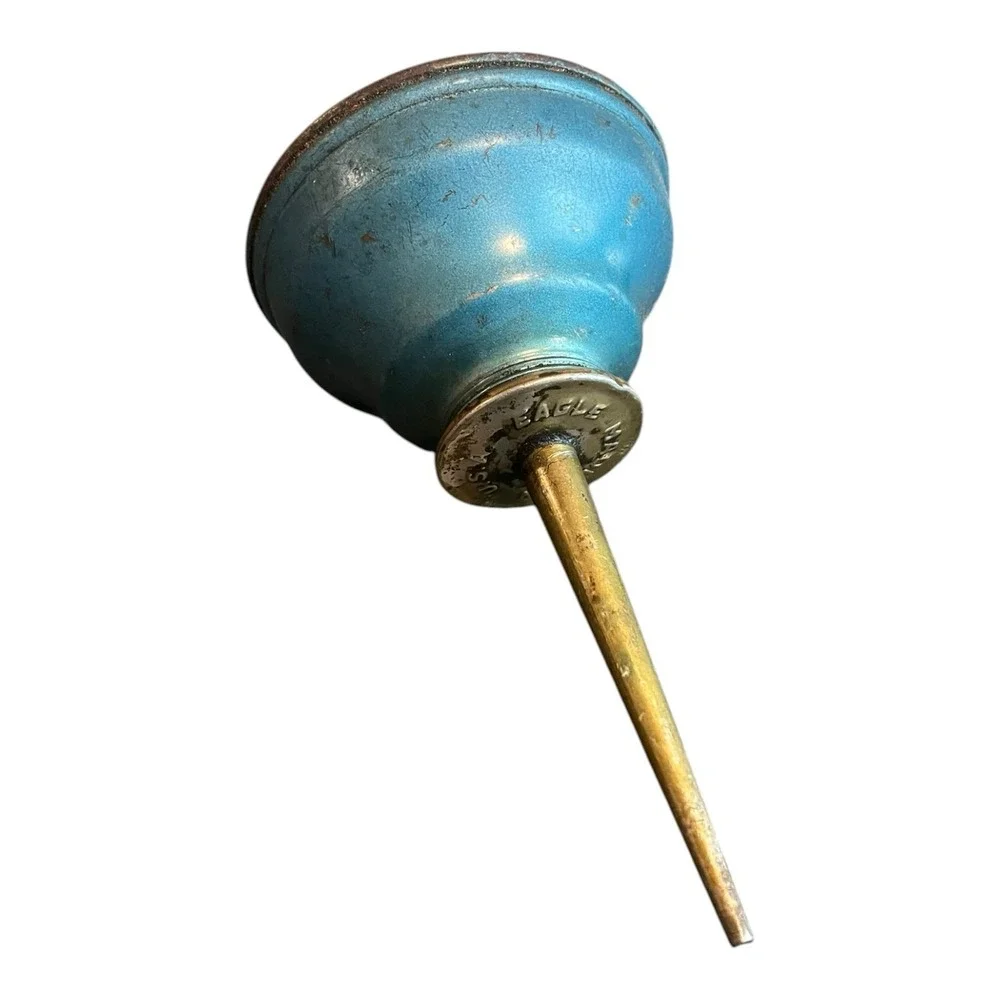 Vintage Eagle Oil Can Pump Oiler Blue Metal Spout Tool Shop Farm